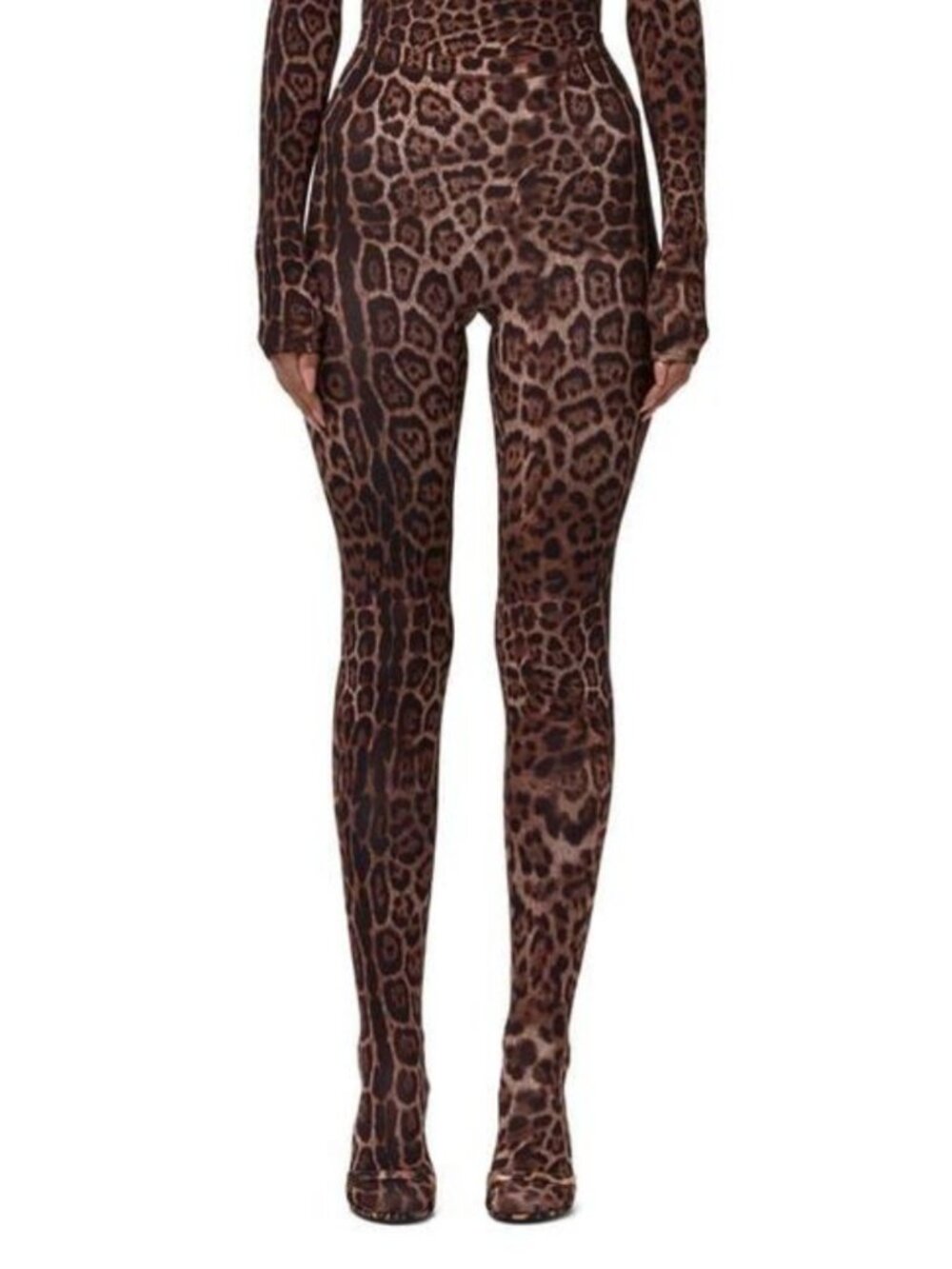 Naked Wardrobe Print Toe Leggings Brown Giraffe Skinny Chic Womens Size S NWT